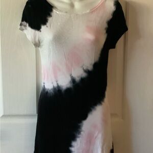 INC Brand Tie Dye T-shirt in black, pink, & white, size M.